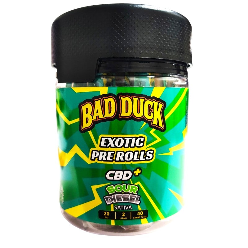 Bad Duck CBD Exotic Pre - Rolls 2gm 20ct Jar - Sativa - Sour Diesel