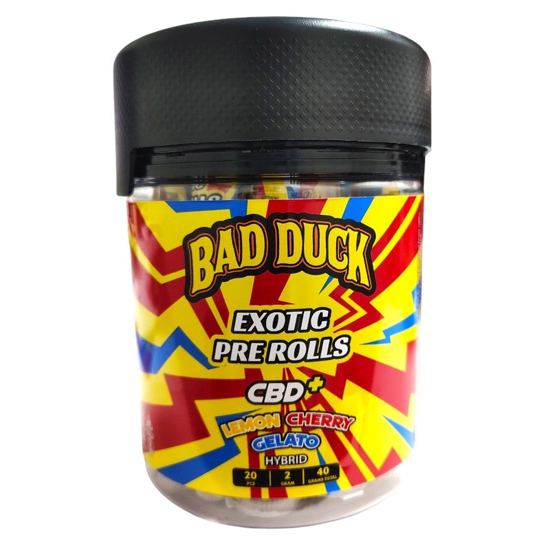 Bad Duck CBD Exotic Pre - Rolls 2gm 20ct Jar - Hybrid - Lemon Cherry Gelato