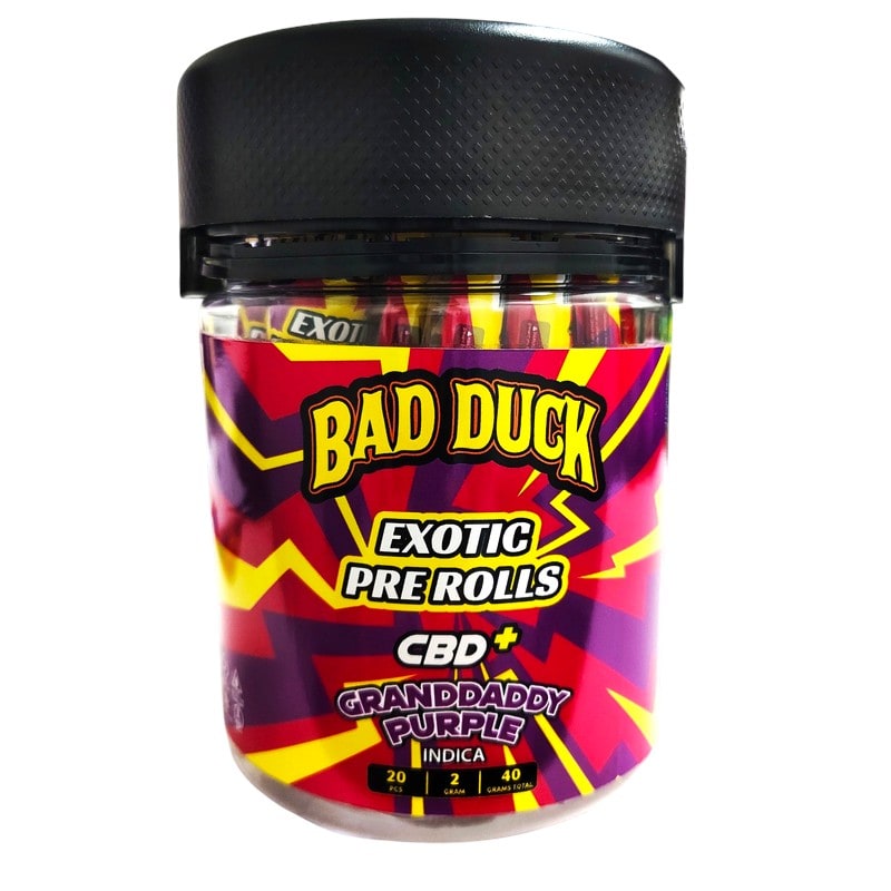 Bad Duck CBD Exotic Pre - Rolls 2gm 20ct Jar - Indica - Granddaddy Purple