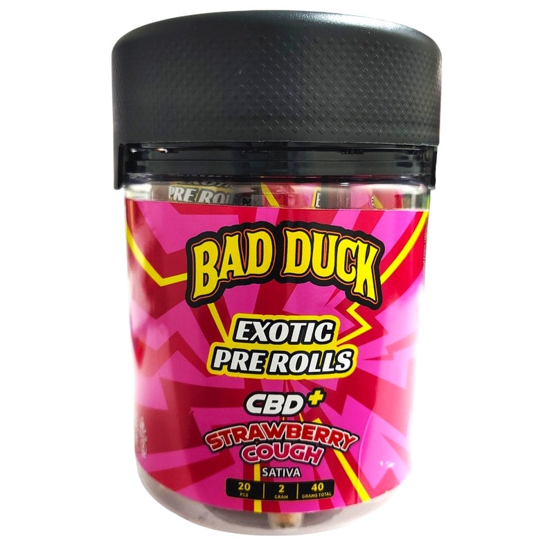 Bad Duck CBD Exotic Pre - Rolls 2gm 20ct Jar - Sativa - Strawberry Cough