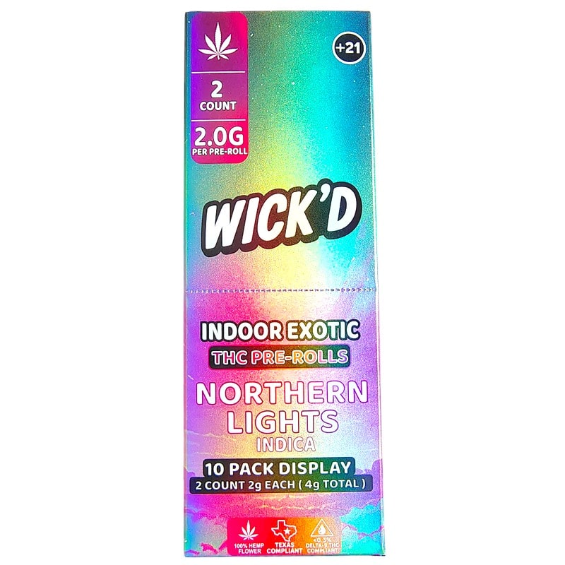 Wick'D Indoor Exotic THC Pre - Rolls 2pk 10ct Box - Indica - Northern Lights