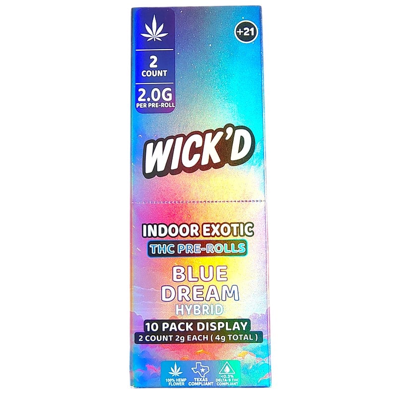 Wick'D Indoor Exotic THC Pre - Rolls 2pk 10ct Box - Hybrid - Blue Dream