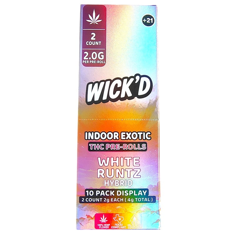 Wick'D Indoor Exotic THC Pre - Rolls 2pk 10ct Box - Hybrid - White Runtz