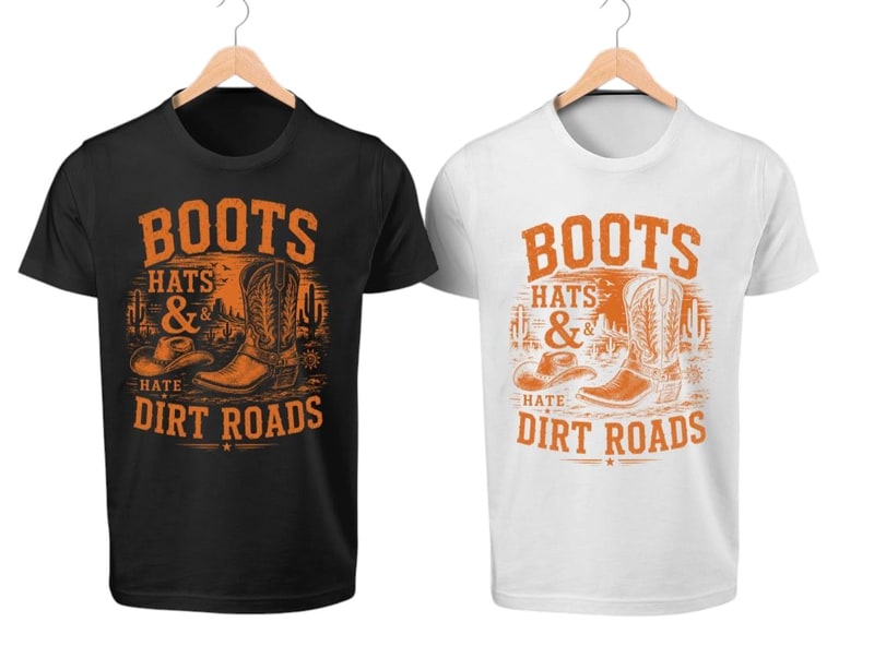 T - Shirt Printed - Boots Hats & Hate Dirt Roads