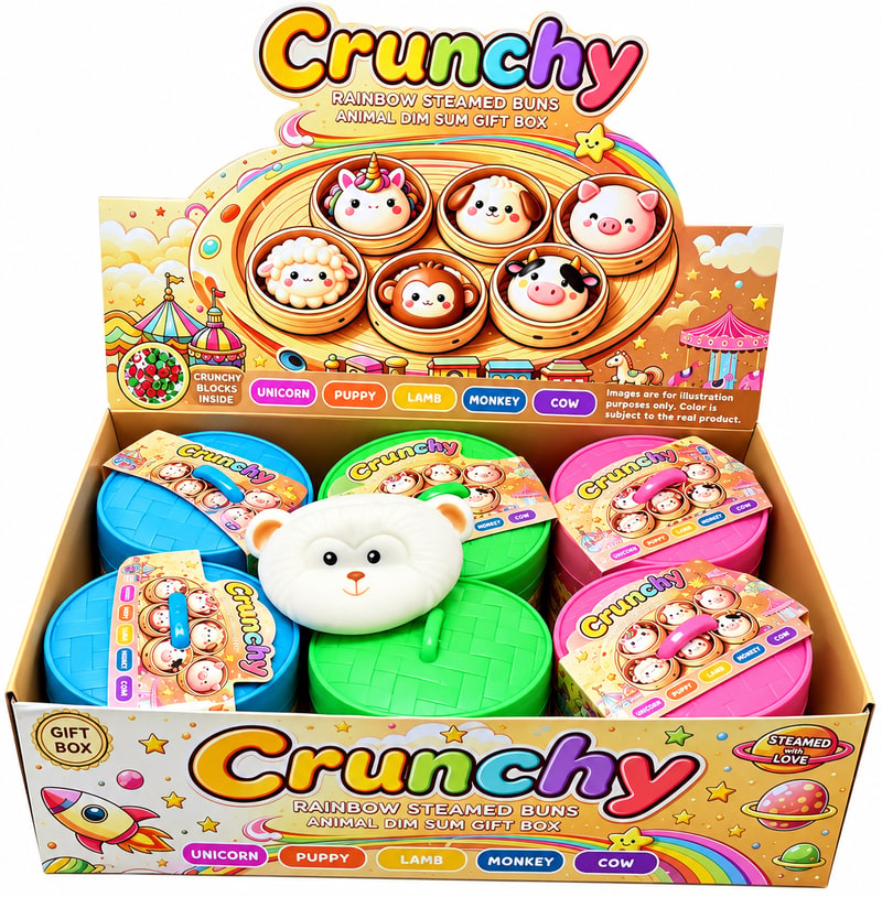 Crunchy Animal Face Squeeze Dumpling Toy 12ct Box