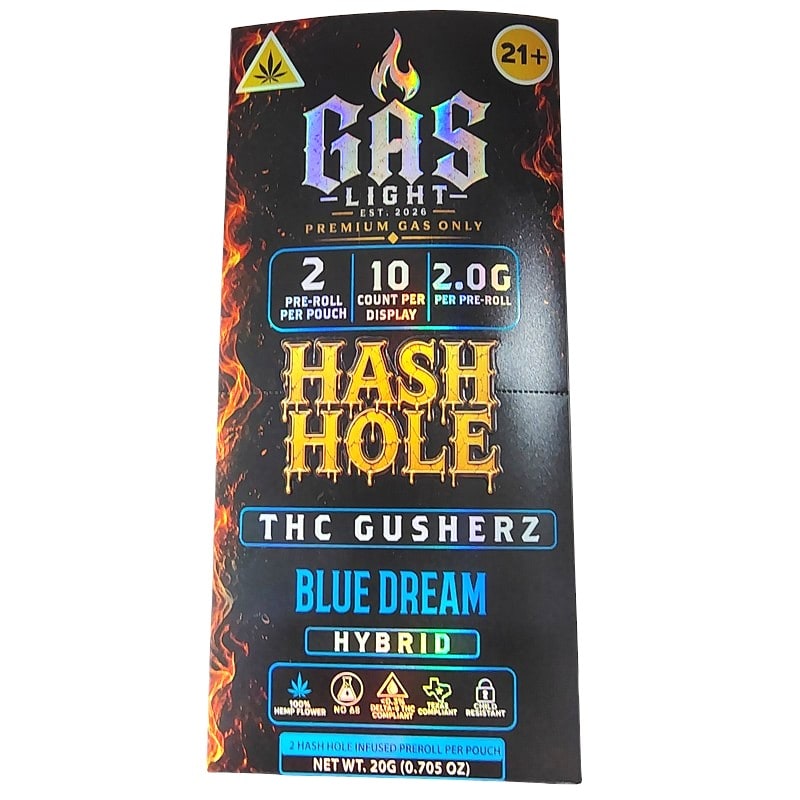 Gas Light Hash Hole THC Pre - Rolls 2g 2pk 10ct Box - Hybrid - Blue Dream