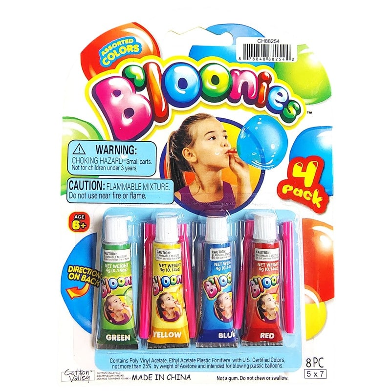 Baloonies Tubes Assorted Colors Blow Plastic Ballon 4pk