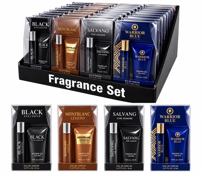 Display Men's Fragrance Set Body Oil 8ml & Lotion 25ml 32ctBox Black